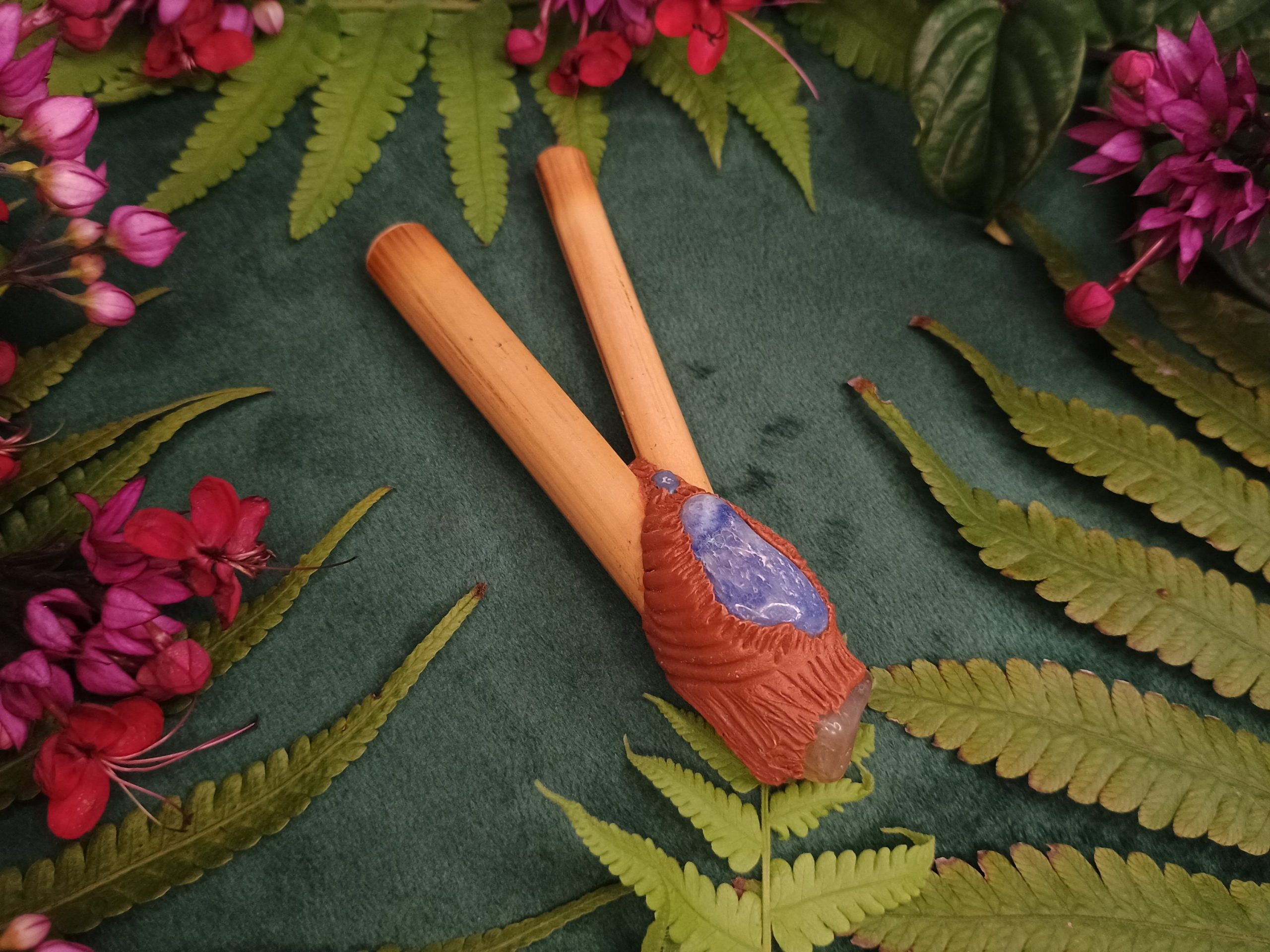 Kuripe de Bambu Tratado com Artes e Cristais - Imagem 2